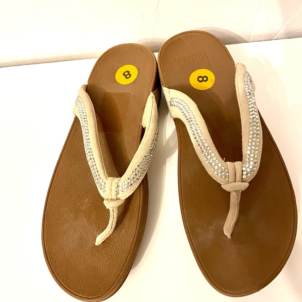 Fitflop Women's Sandals with Rhinestone Accents - Cream and Brown